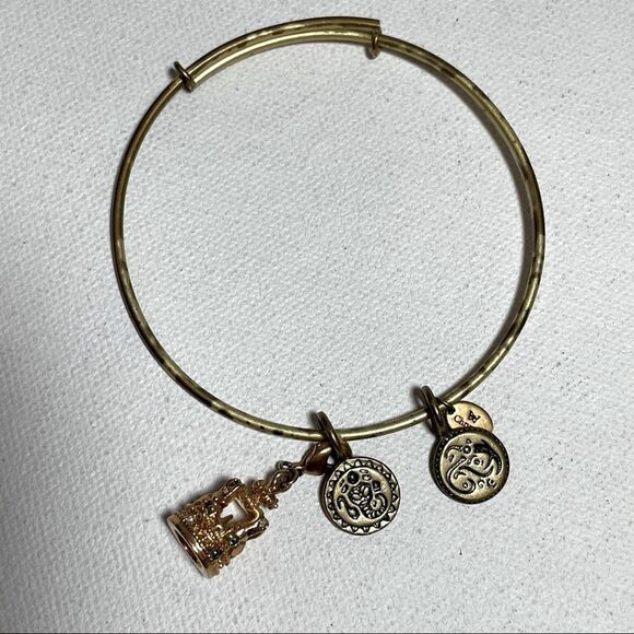 Alex and Ani and Chrysalis crown, lotus, OM, aquamarine charm Bracelet lot - Picture 1 of 13